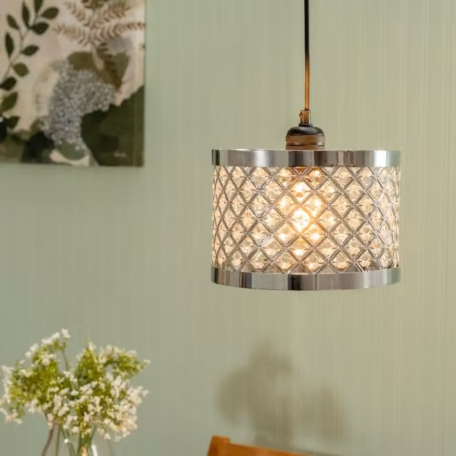 ValueLights Hadley Silver Multi-Colour Jewel Drum Lampshade, Width: 24 cm
