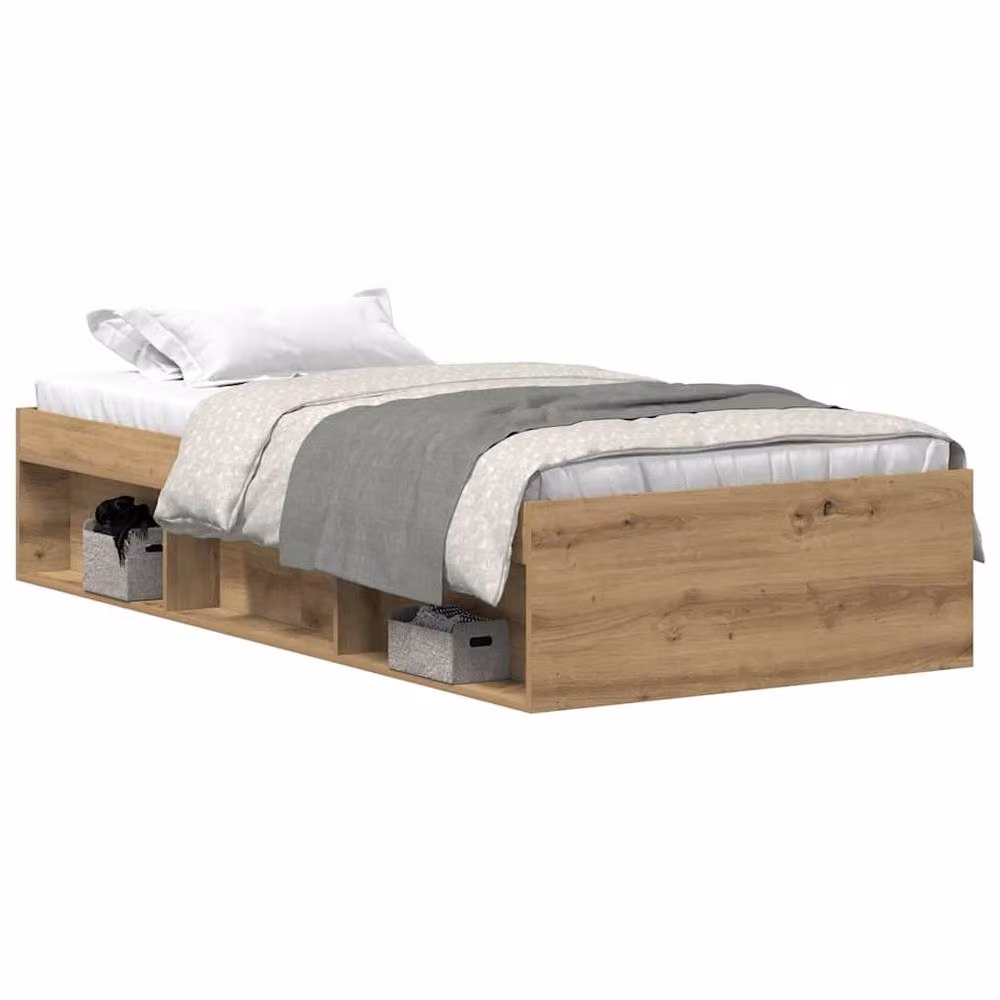 Berkfield Home Durable Bed Frame in Brown Artisan Oak and Pine, W/D/H: 190 x 78 x 35 cm – 2