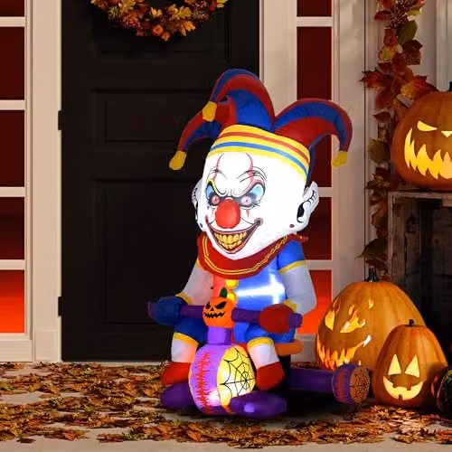 Outsunny Multicolour Halloween Inflatable Clown on Bicycle Decoration – 4
