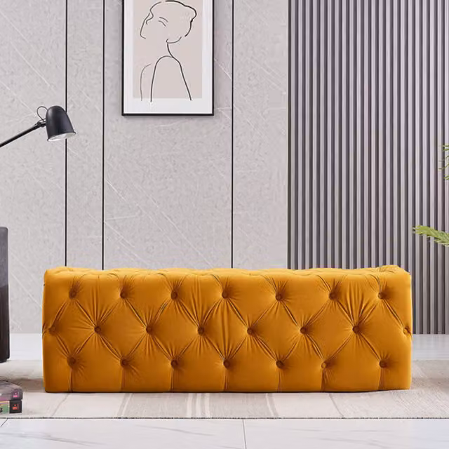 Life Interiors Melia Yellow Velvet Chesterfield Ottoman Bench Large Single