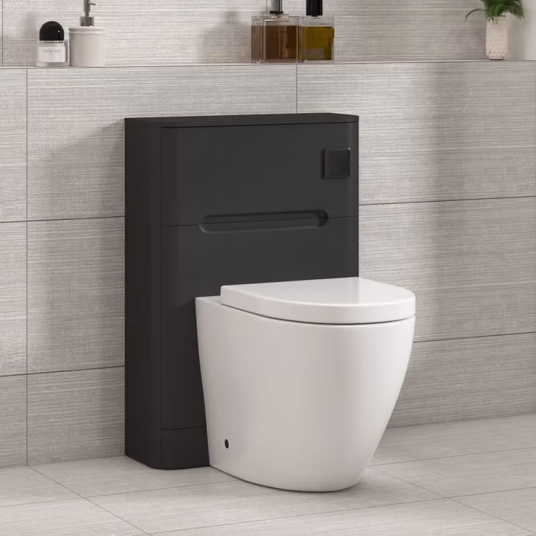 Royal Bathrooms Venice Wall Mounted WC Unit in Matt Nocturne Black with Elva Rimless Ceramic Toilet Pan, Seat and Cistern, Width: 55 cm