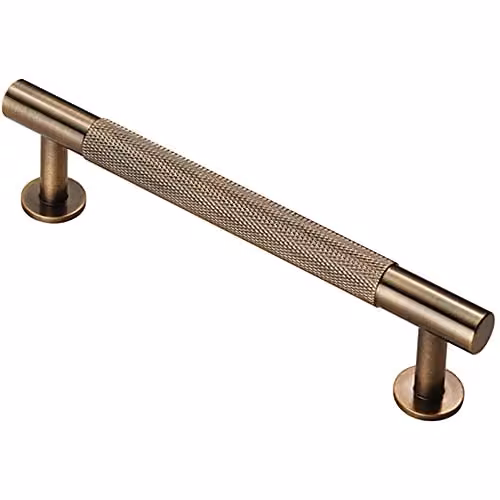 Loops Knurled Bar Door Pull Handle in Antique Brass, 158 x 13 mm with 128 mm Fixing Centres