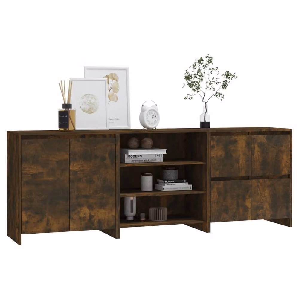 Berkfield Home 3 Piece Smoked Oak Sideboard in Brown Engineered Wood – 3