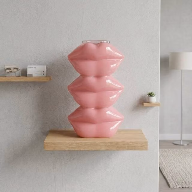 Garden Greatness The Feel Good Club Lip Stack Vase in Pink and Multicolour, H 25.5 cm x W 16 cm x D 11 cm