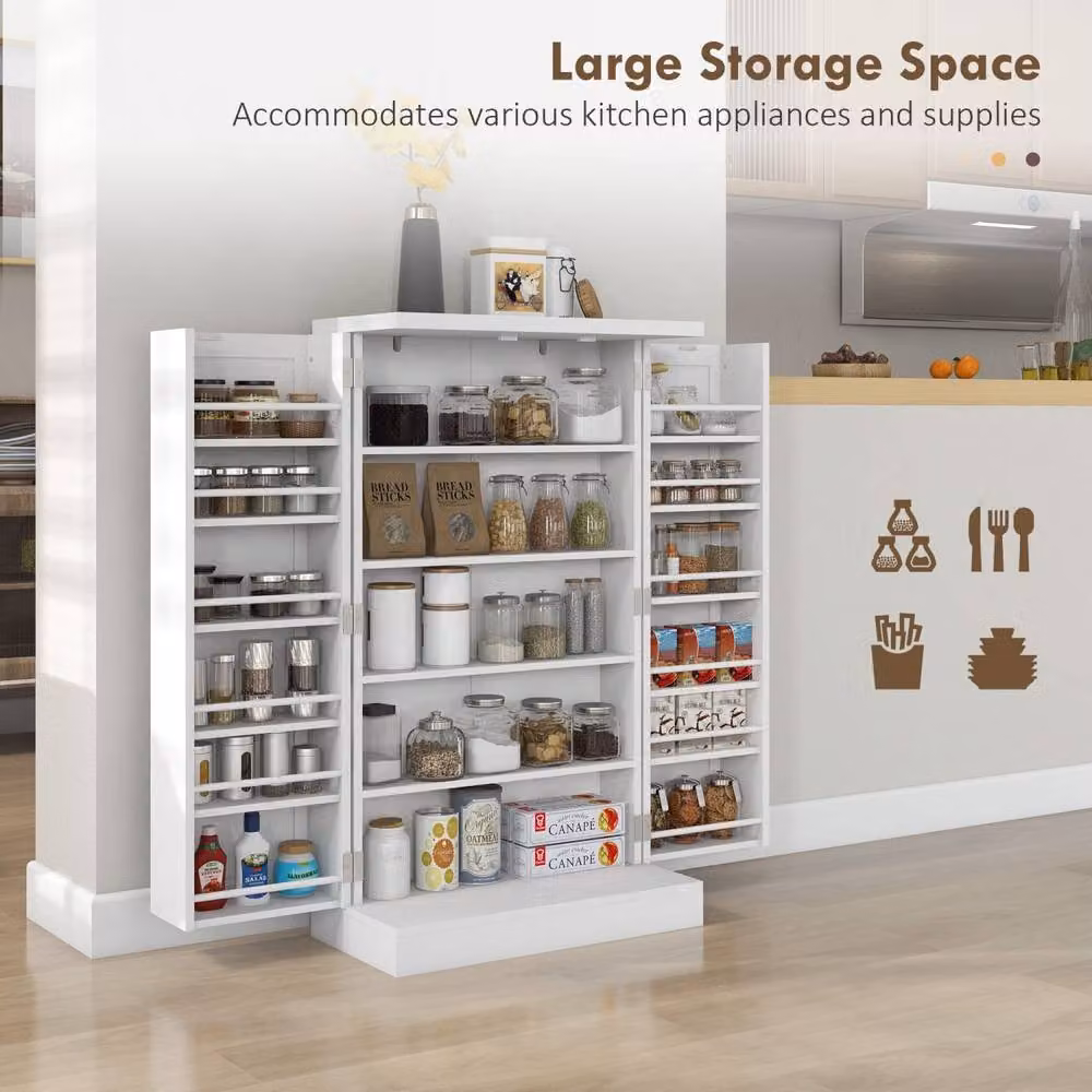 Wyld Haus Kanese White 6 Tier Kitchen Pantry Cabinet with Slatted Hinged Doors, W/D/H: 60.0 x 30.0 x 104.0 cm – 2