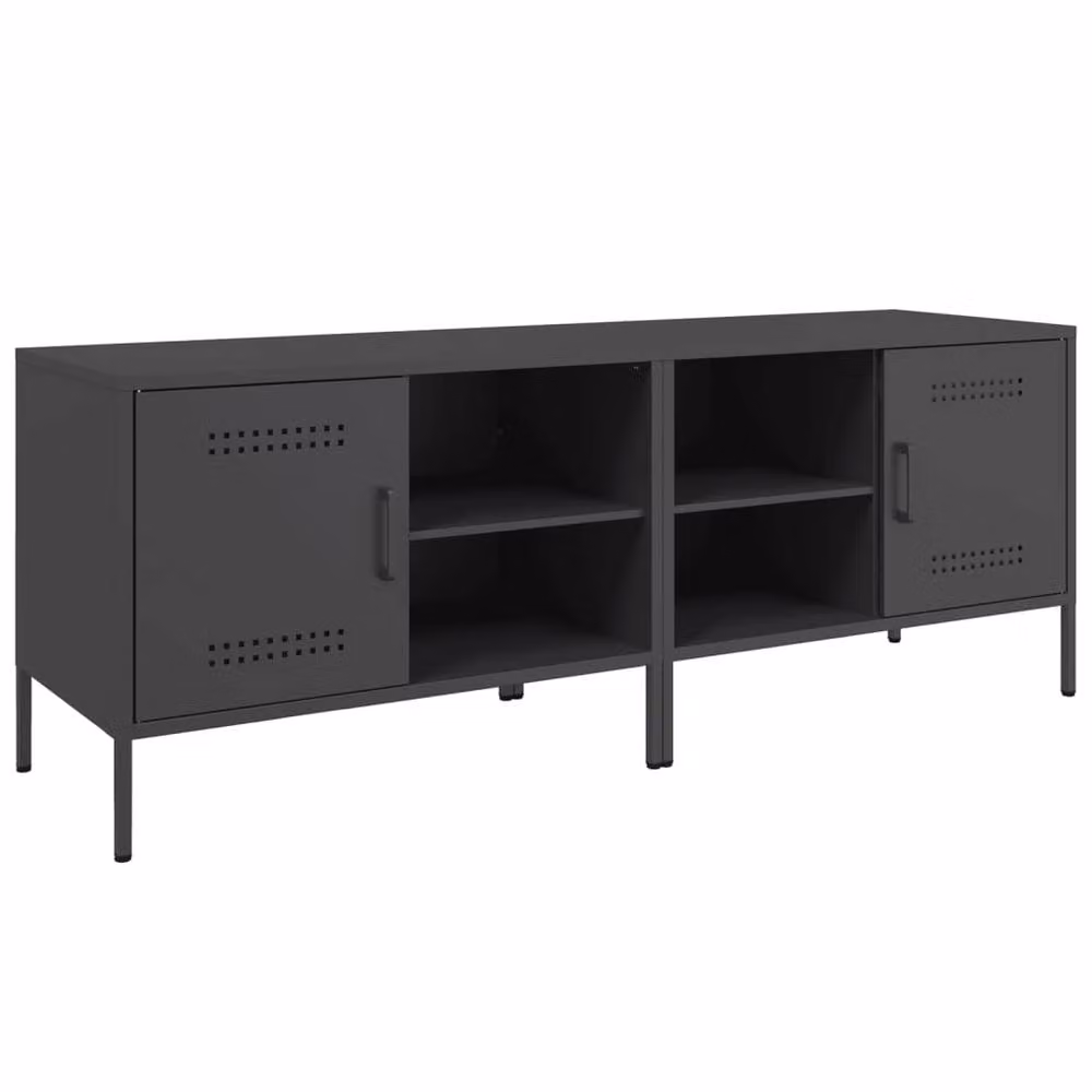 Berkfield Home Set of 2 Black Steel TV Cabinets, W/D/H: 68 x 39 x 50.5 cm – 3
