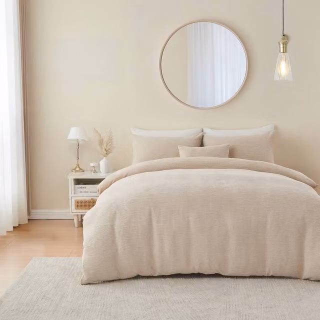 Portfolio Home Bergen Textured Abstract Reversible Duvet Cover and Pillowcase Set in Beige, W/D/H: 200 x 200 cm with Pillowcase 50 x 75 cm