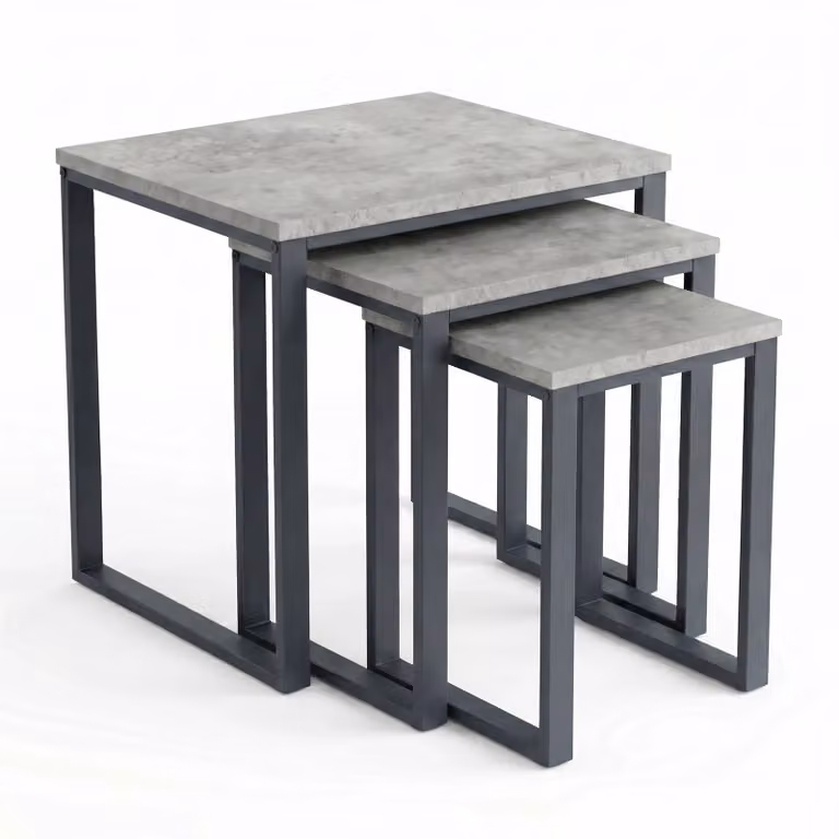Stackora Industrial Nest of 3 Square Tables in Grey and Black with Metal and MDF Construction