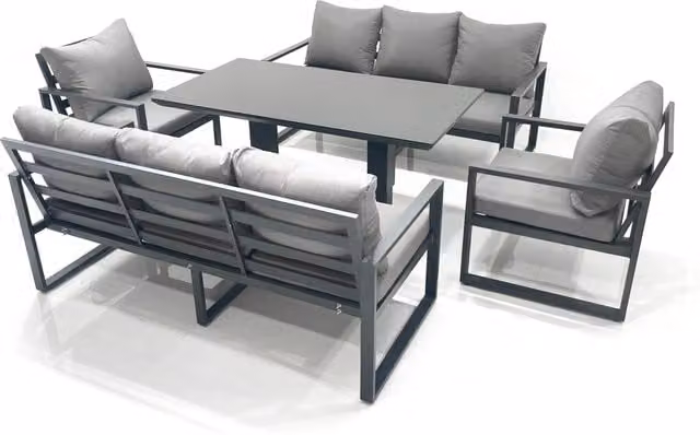 Fimous Dark Grey Aluminium Garden Sofa Set with Rising Dining Table and 2 Chairs