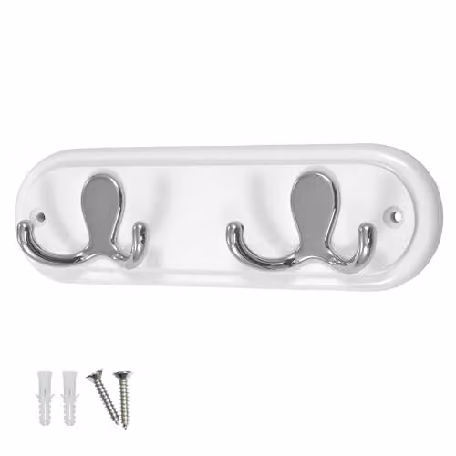 keypak Wall Mounted Robe and Coat Rack with 2 Double Hooks in White