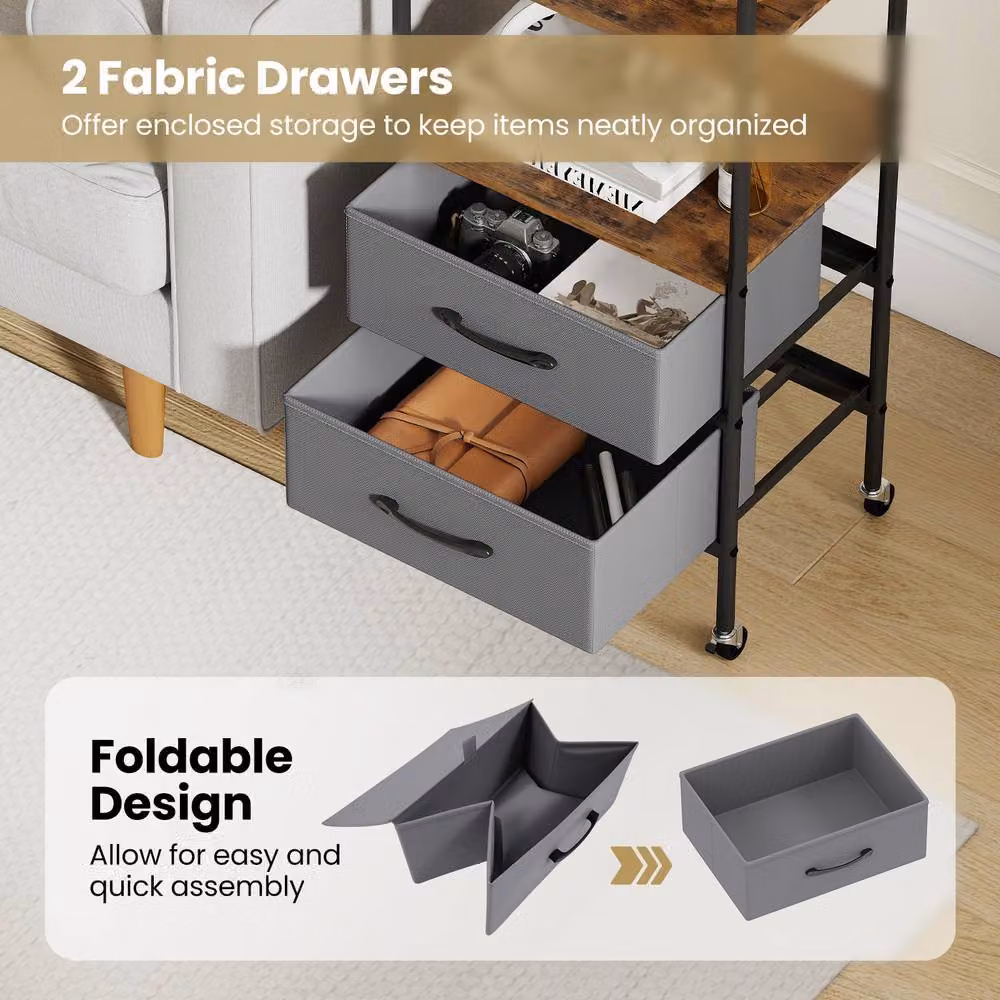 Costway Rolling Utility Storage Cart and Mobile Printer Stand with Shelves and Drawers in Brown – 8