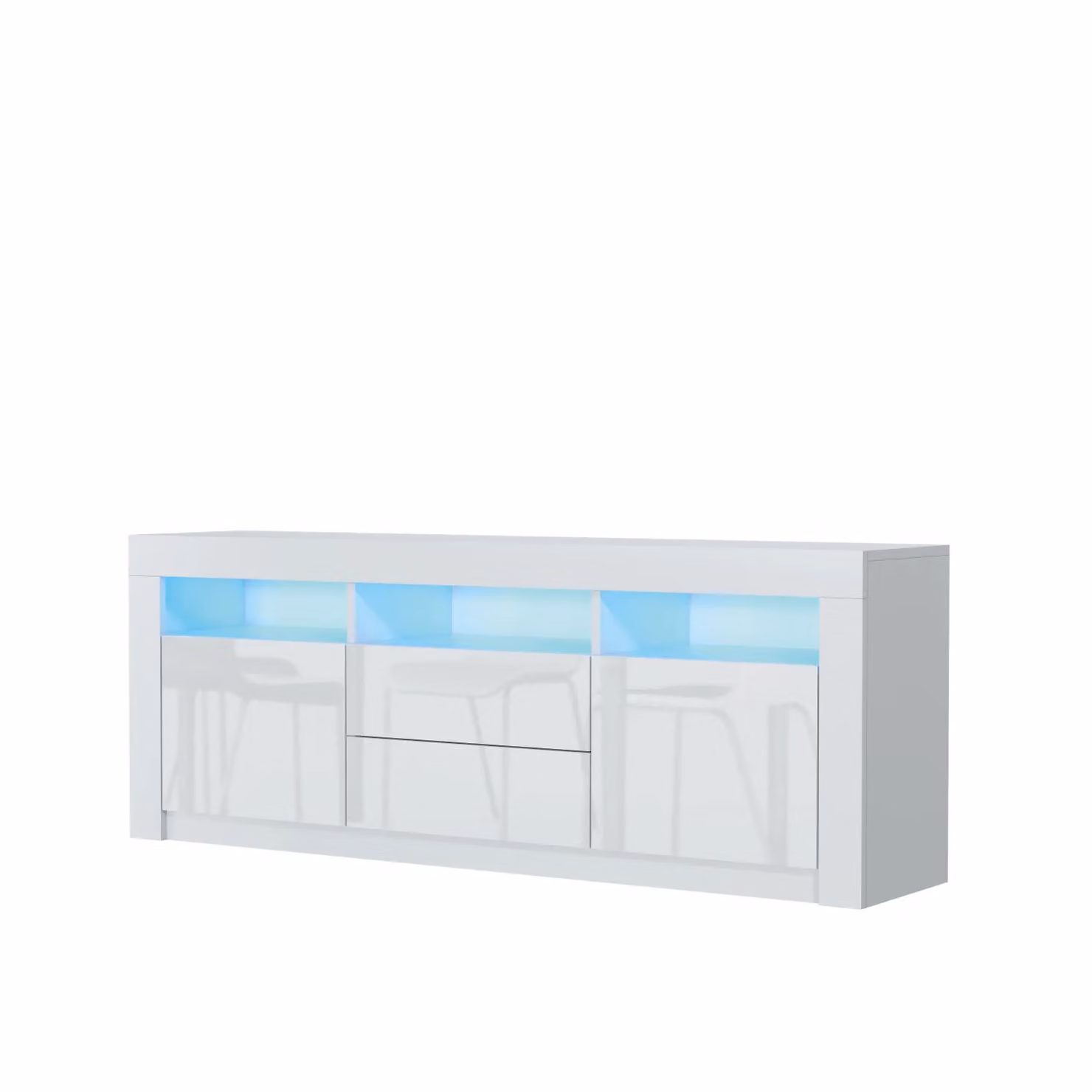 Creative Furniture Shine TV Unit 160cm with Glossy Doors and LED Lights in White, W/D/H: 160 x 35 x 60 cm – 2