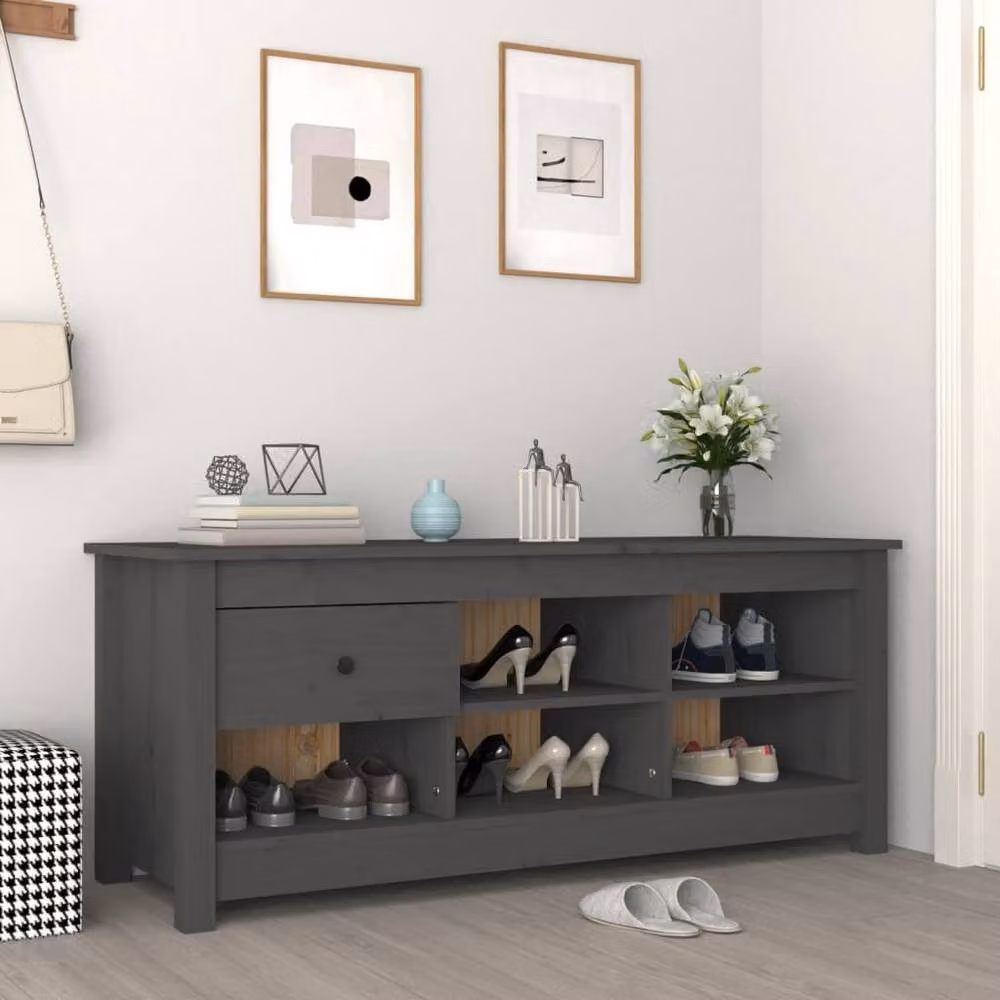 Berkfield Home Grey Rustic Solid Pine Shoe Cabinet W/D/H: 110 x 38 x 45.5 cm – 2