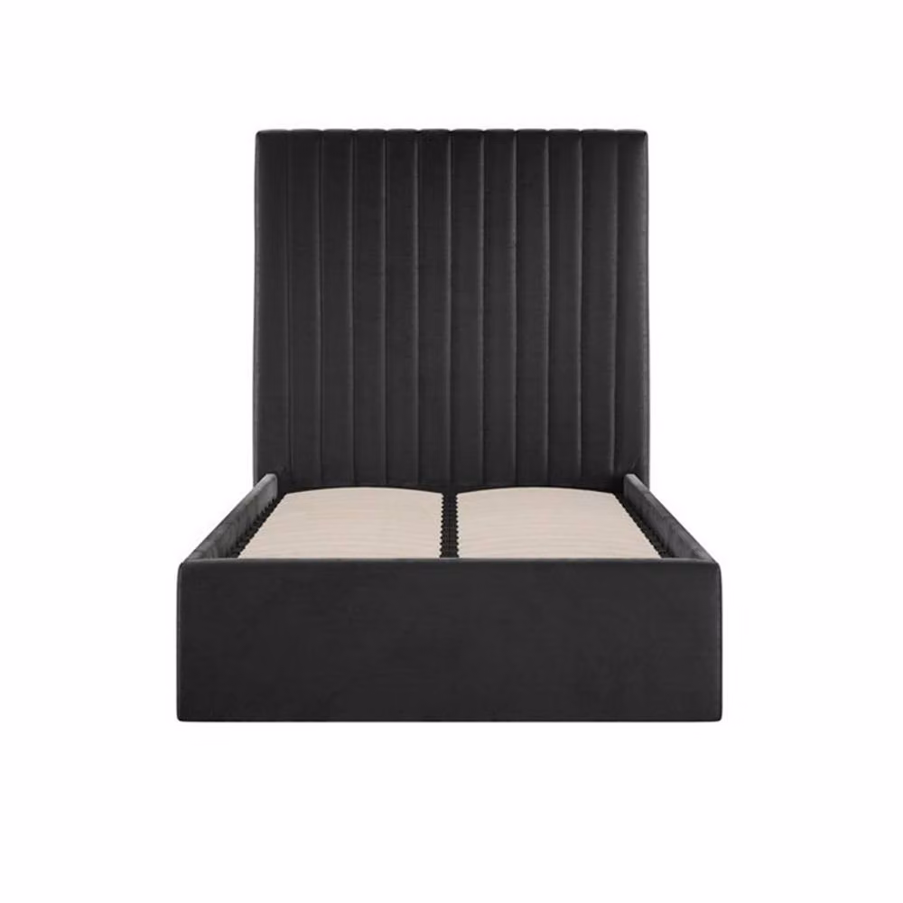 Lemon Pavilion Furniture Berlin Tall Ottoman Single Bed Frame in Black Velvet – 2
