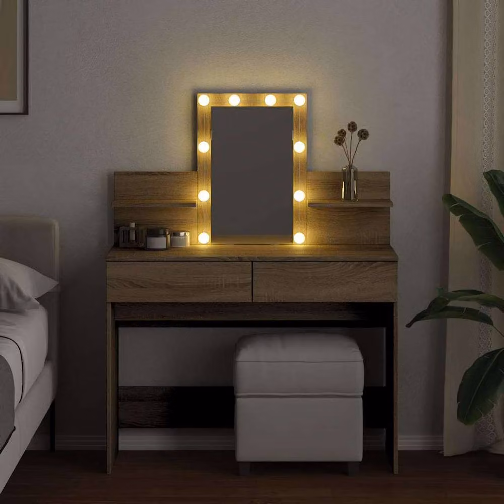 Berkfield Home Hollywood LED Dressing Table in Sonoma Oak Light Brown, W/D/H: 100 x 40 x 130 cm – 3