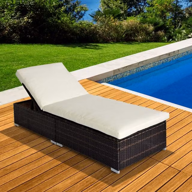 Outsunny Single PE Rattan Sun Lounger with Adjustable Headrest and Weatherproof Cushion in Brown