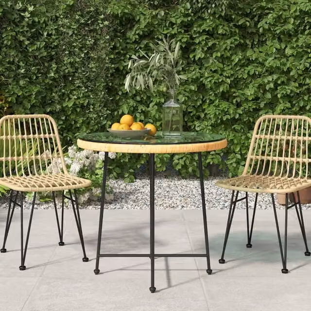 Berkfield Home Modern Dining Table with Transparent Glass and Brown Steel and Rattan Base, Diameter: 80 cm – 1