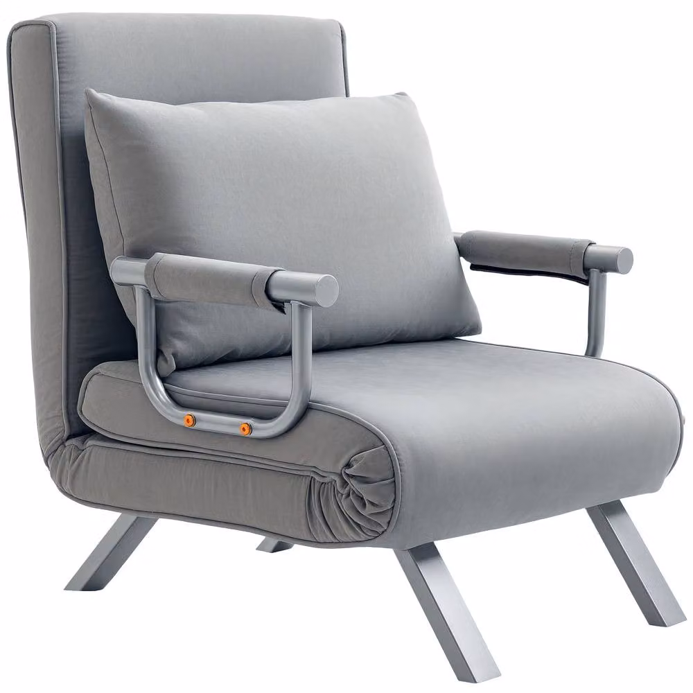 STILVORA Single Sofa Bed with Adjustable Back in Grey Microfibre Fabric – 5