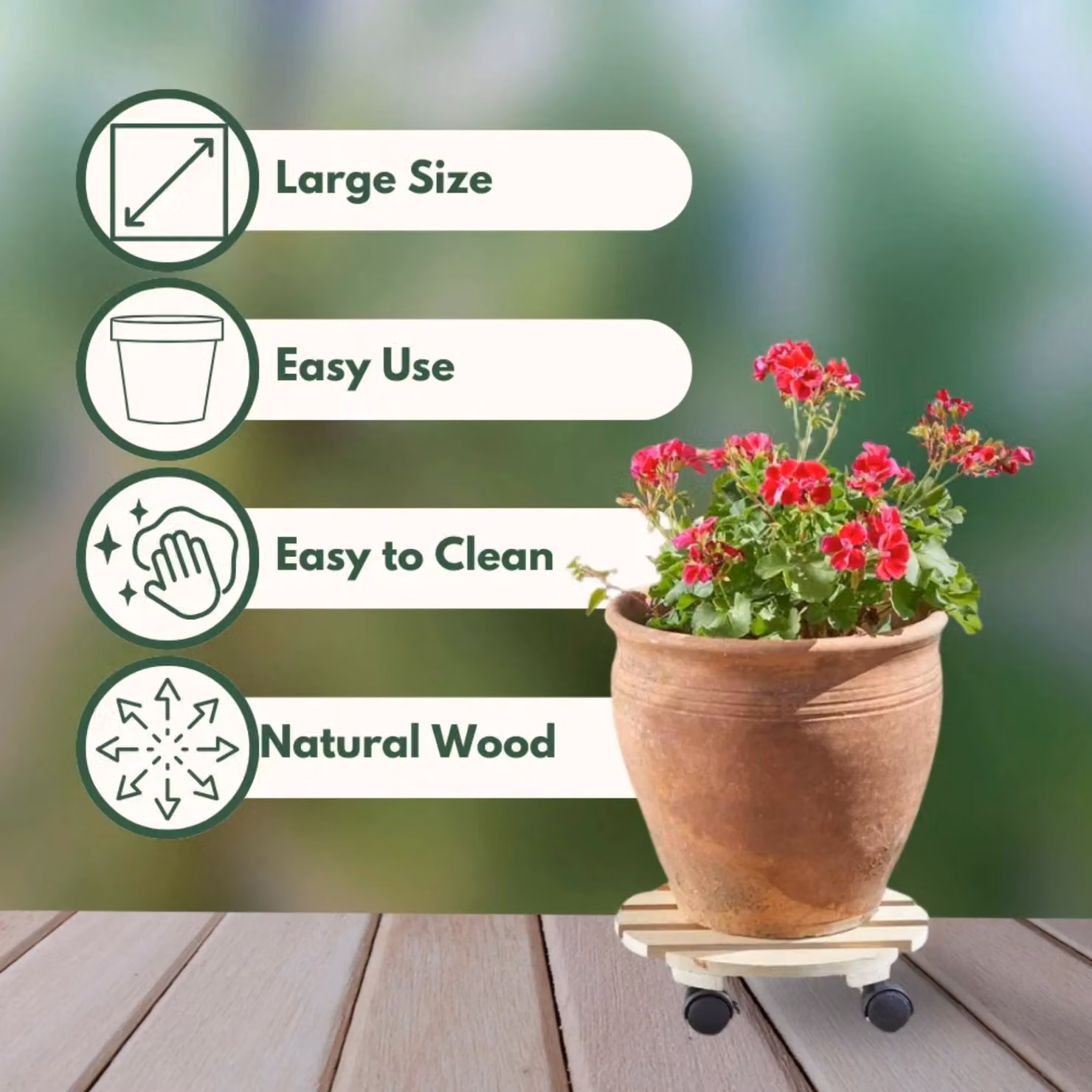 Marco Paul Beige Plant Caddy with Caster Wheels and 30 cm Diameter Planter Base – 4