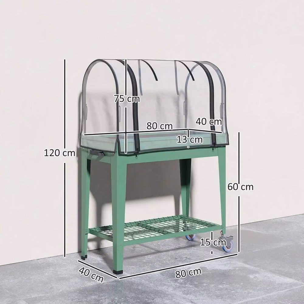 EONLION Mobile Raised Garden Bed with Greenhouse in Green, W/D/H: 100 x 40 x 120 cm – 2