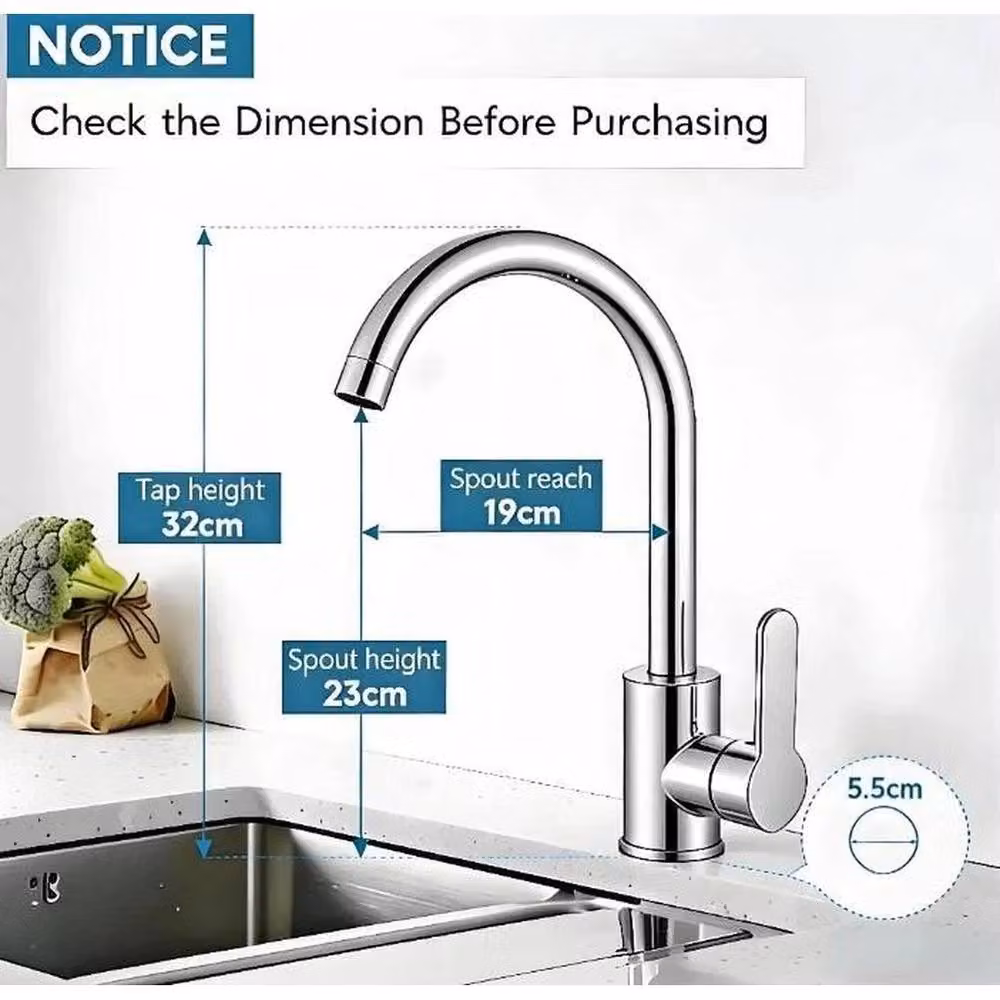PAWNORA Stainless Steel Kitchen Sink Mixer Tap in Chrome Silver, H 32.0 cm x W 23.0 cm x D 19.0 cm – 2