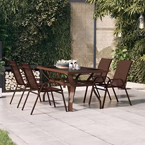 vidaXL Modern Garden Table in Brown and Black with Metal and Glass, W/D/H: 140 x 70 x 70 cm – 2