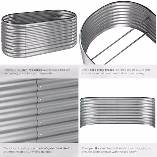 tectake Flormma Raised Garden Bed in Silver Galvanised Steel, W/D/H: 200 x 80 x 100 cm – 4