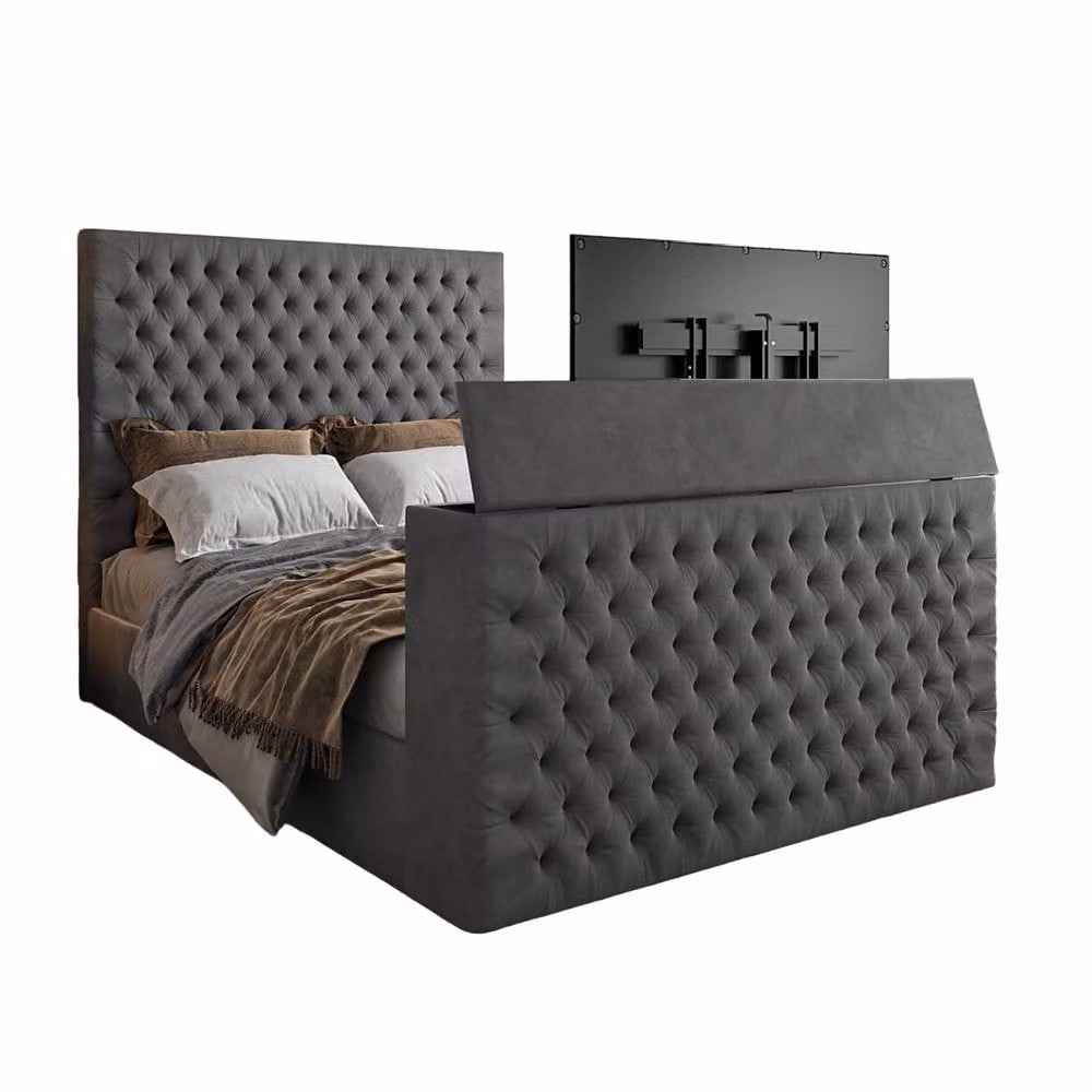 KDMD Capella Single Upholstered Velvet TV Bed Frame in Grey – 3