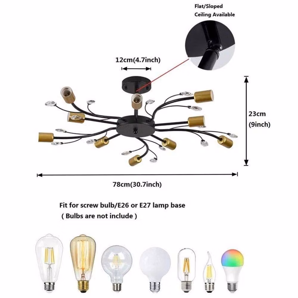 Garwarm 10-Light Modern Semi Flush Pendant Chandelier in Black with Crystal and Metal – 3