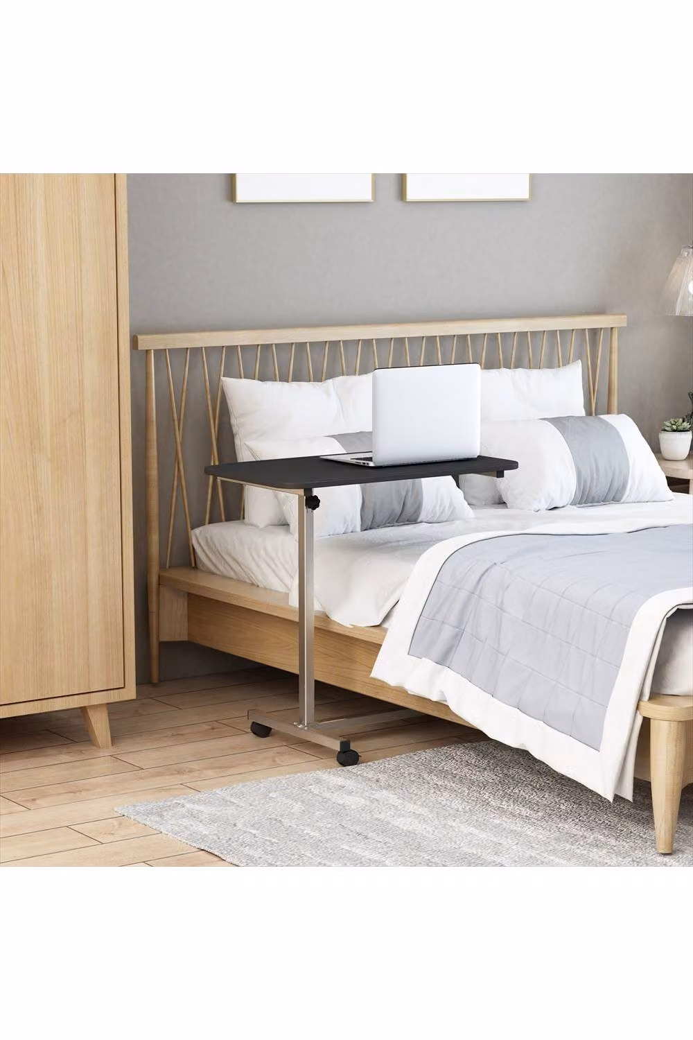 ERGOVEXA Height-Adjustable Over Bed Table with Castors, Black – 2