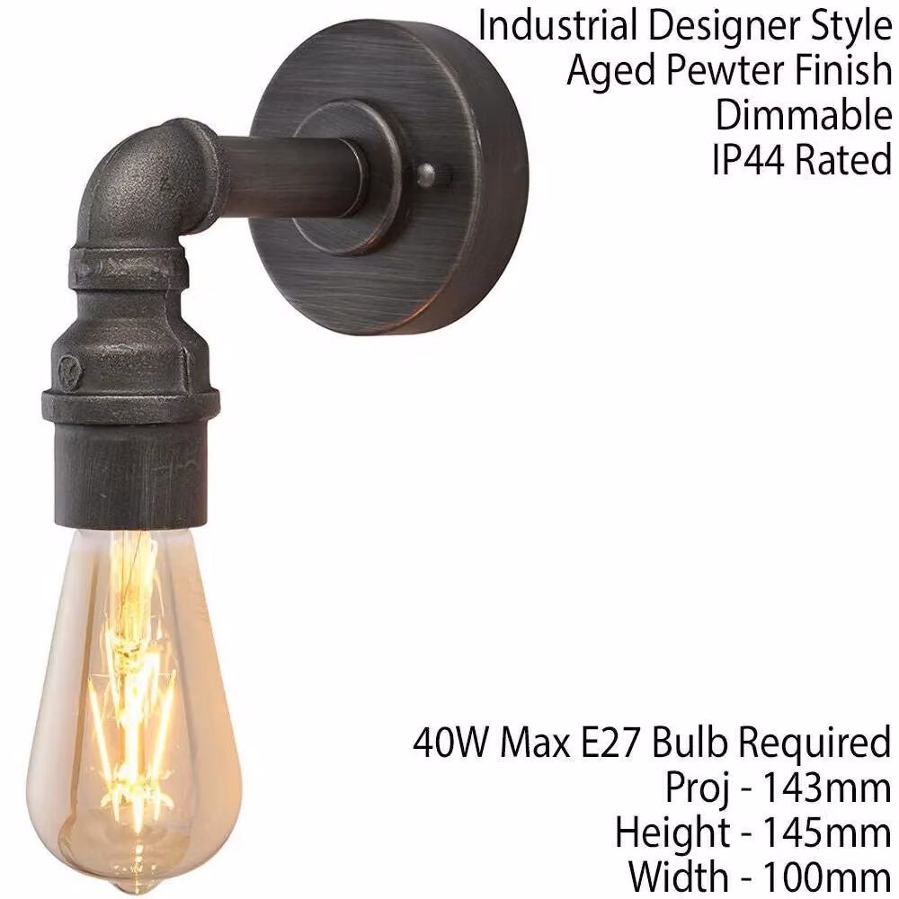 Loops Industrial Indoor Wall Light in Grey Metal with Transparent Glass and LED Filament Lamp – 2
