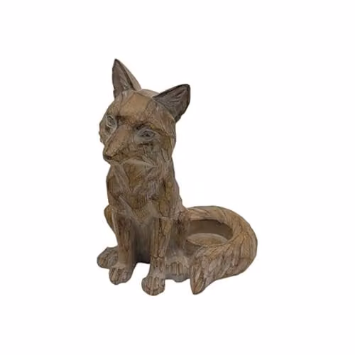 Straits Wood Effect Fox Tealight Holder in Brown