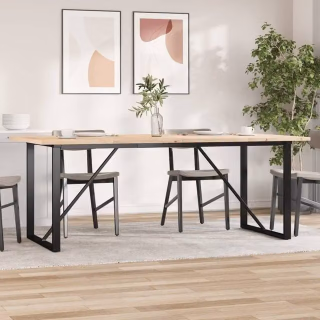 Berkfield Home O-Frame Rectangular Dining Table in Brown Solid Pine and Steel, W: 200 cm, D: 100 cm, H: 75.5 cm – 1