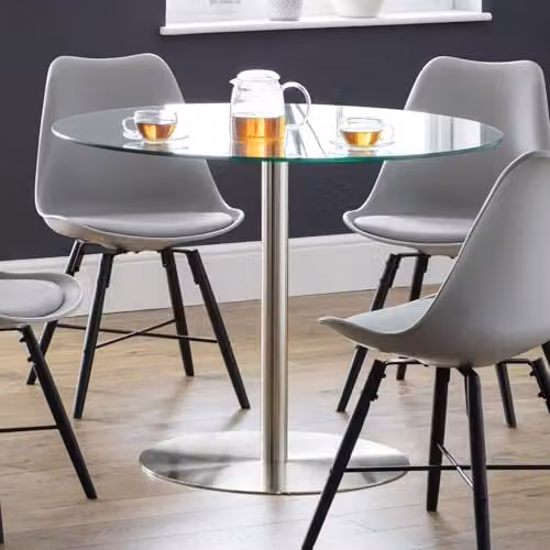 Julian Bowen Milan Round Glass Top Pedestal Dining Table in Silver – 1