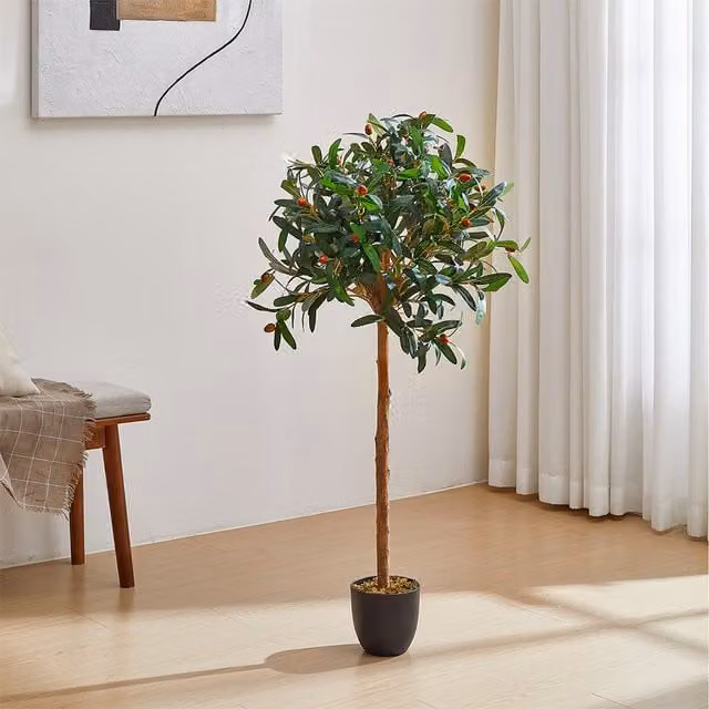 Lifeideas Green Decorative Artificial Tabletop Olive Tree with Pot, Height: 60 cm