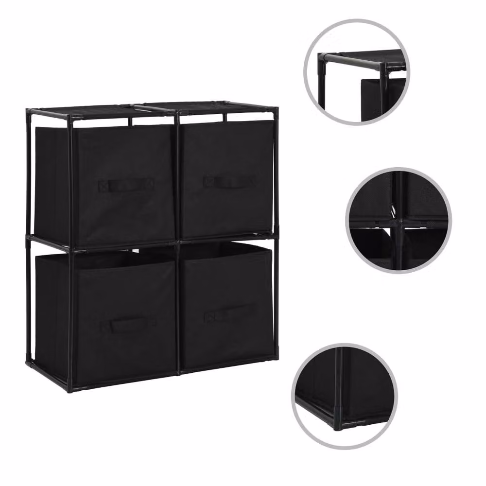 Berkfield Home Storage Cabinet with 4 Fabric Baskets, Black Metal, W/D/H: 63 x 30 x 71 cm – 2