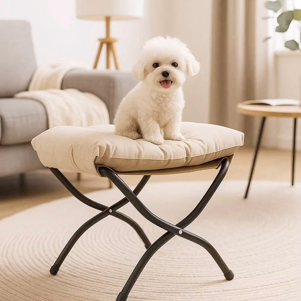 KORVIXA Beige Foldable Footrest with Removable Fabric Cover and Metal Frame, W/D/H: 100 x 100 x 44 cm – 3