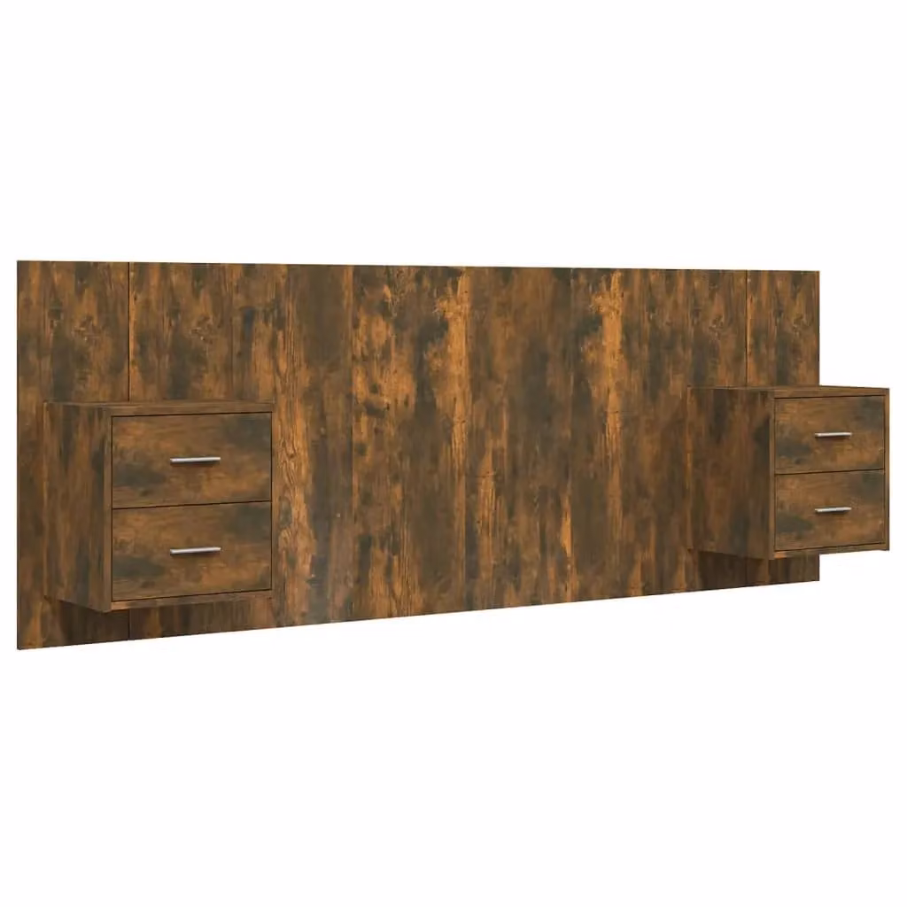 Berkfield Home Bed Headboard with Integrated Nightstand Cabinets in Smoked Oak Brown Engineered Wood – 2