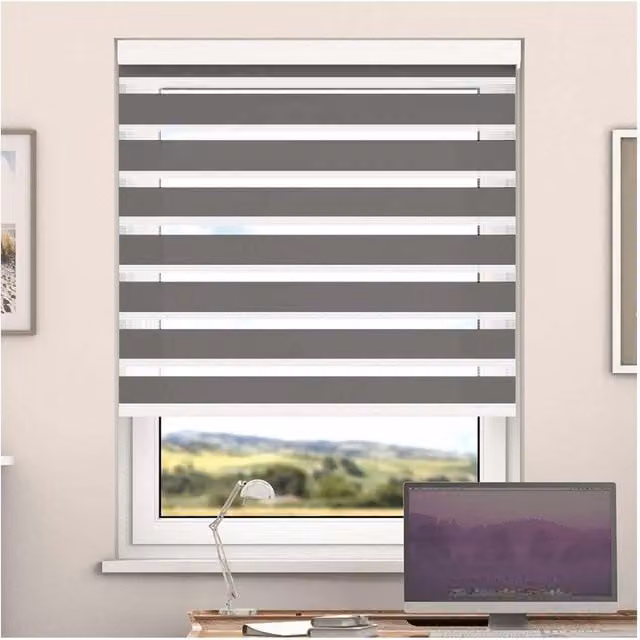 NewEdgeBlinds Grey Zebra Day and Night Roller Blind with Cassette, Width: 160 cm