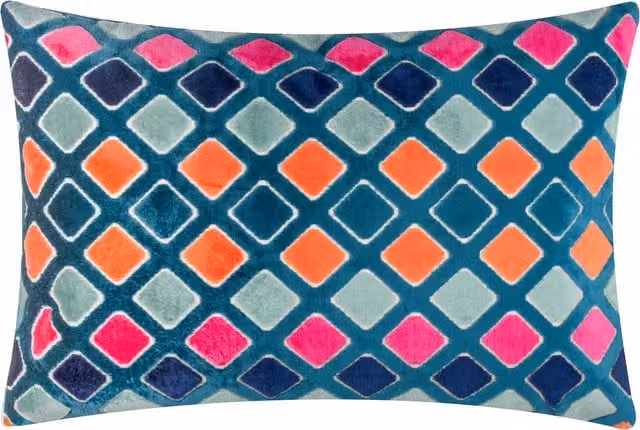 Make It A Home Metro Diamond Multicolour Velvet Rectangular Cushion with Feather Filling