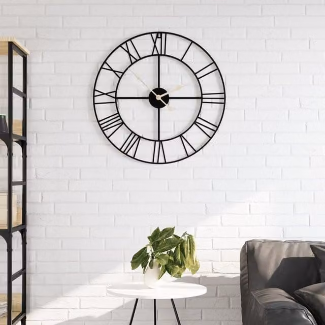 Berkfield Home Round Silent Analog Wall Clock in Black Metal, Diameter: 50 cm