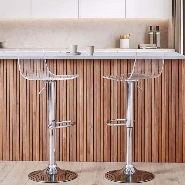 Wyld and Coco Set of 2 Transparent Acrylic Swivel Gas-Lift Bar Stools in Clear and Silver – 1