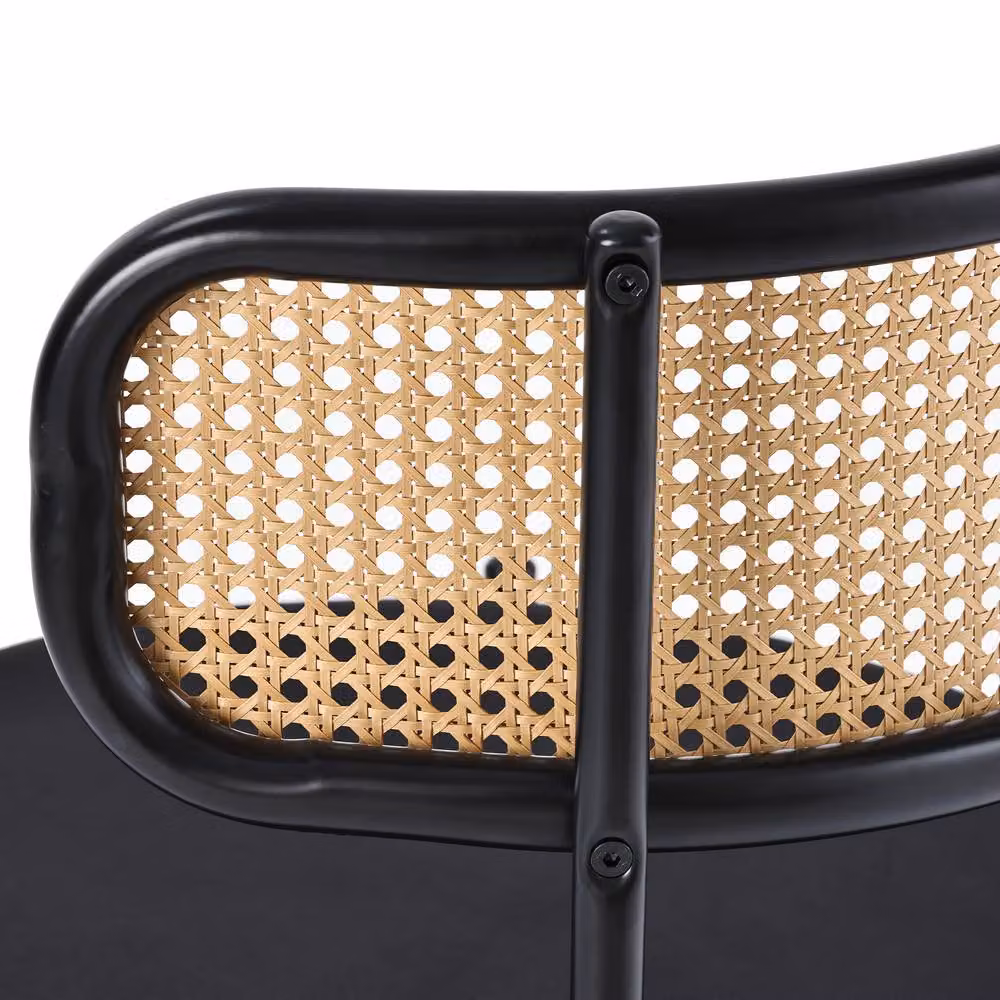 HomeTouch Set of 4 Modern Black Velvet Dining Chairs with Curved Rattan Back – 4