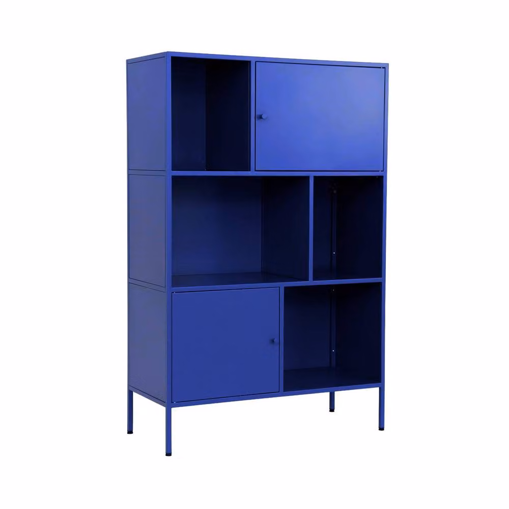 sweeek Industrial Metal Storage Cabinet with Hinged Doors and Internal Shelves in Matt Blue, W/D/H: 125 x 40 x 80 cm – 2