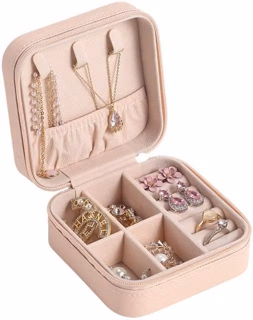 Livingandhome Mini PU Leather Jewellery Travel Case, Pink