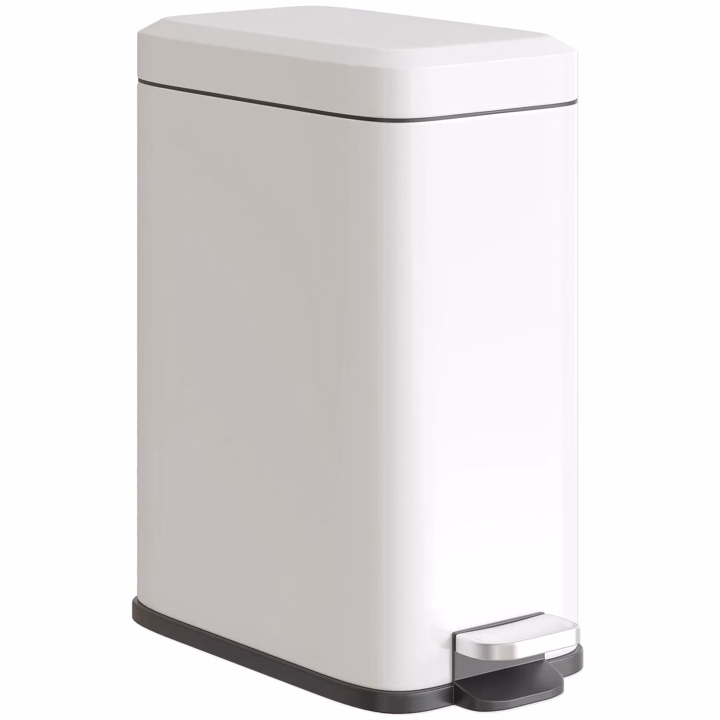 HOMCOM 5L Rectangle Compact Steel Pedal Bin with Quiet-Close Lid and Removable Inner Bucket, White – 2