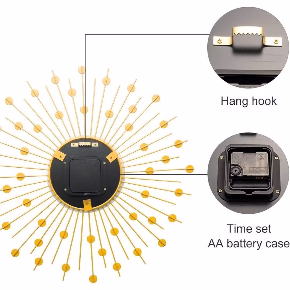 SPETLEK Gold Metal Round Silent Quartz Wall Clock, Diameter: 44 cm – 2