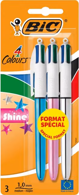 BIC 4 Colours Shine Multicolour Ballpoint Pens, Pack of 3