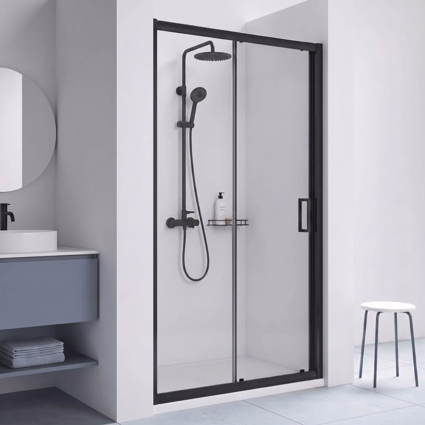 Balterley Reversible Sliding Shower Door with 6mm Toughened Safety Glass, Black, W: 100 cm, H: 185 cm – 3