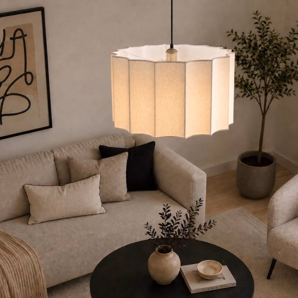 CGC Lighting Catalina Large Inverted Scallop Lampshade, Cream Beige Fine Linen, Diameter: 50 cm – 3